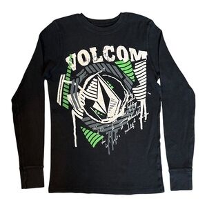 Vintage 2000s Volcom Thermal Graphic Print Long Sleeve Tee Black Men’s Medium